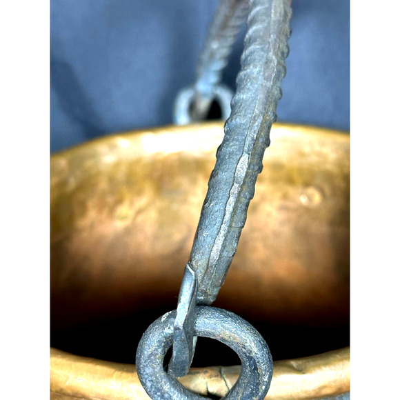 Turkish Hammered VTG Copper Pot Dovetail Seams Rolled Edge Forged Handles RARE - Picture 7 of 15